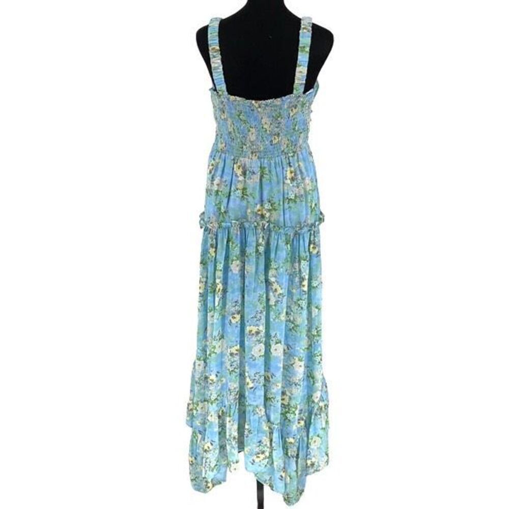 ASTR‎ the Label Womens Floral Shirred V-Neck Shirred Sundress Blue Green Medium - Picture 6 of 11
